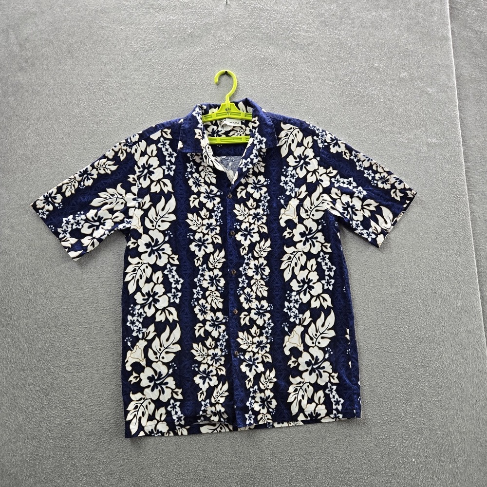 VINTAGE Aloha Republic Men Button Up Shirt L Blue Floral Hawaiian Short Sleeve